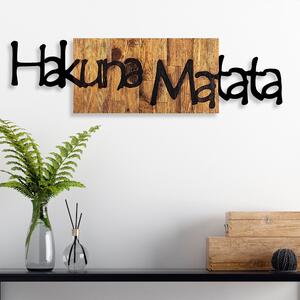 Decoratiune perete Hakuna Matata 4, negru/nuc, lemn/metal, 108x3x30 cm