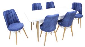 Set masă extensibilă Aris Alb cu 6 scaune Apollo Albastru