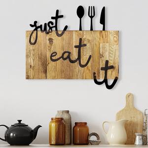 Accesoriu decorativ de perete Just Eat It, lemn/metal, nuc/negru, 58x3