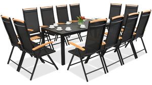 Mobilier din aluminiu pentru grădină polywood Verona Wood cu masă mare pentru 12 persoane Garden Point negru