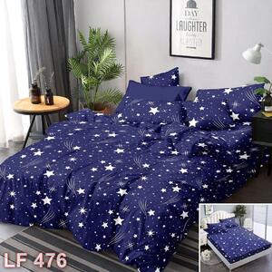 Lenjerie de pat, 2 persoane, 4 piese cu elastic, finet, albastru , cu stelute albe, 180x200cm, LF476