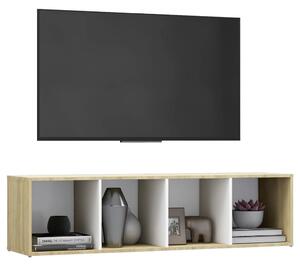 Comodă TV, alb și stejar Sonoma, 142,5x35x36,5, PAL