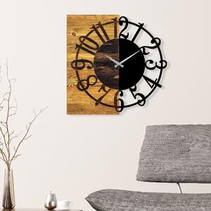 Ceas de perete Wooden Clock 1, nuc/negru, lemn/metal, 58x58x3 cm