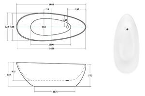 Cada baie freestanding ovala, compozit, alba, 170x72 cm, Besco Goya Alb, 1700x720 mm