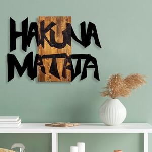 Decoratiune perete Hakuna Matata 5, negru/nuc, lemn/metal, 77x3x58 cm