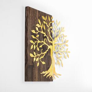 Accesoriu decorativ de perete Tree, nuc/auriu, lemn/metal, model copac