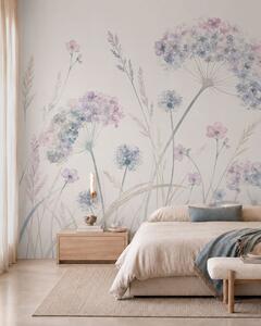 Tapet Flori de câmp în nuanțe delicate de albastru și liliac, Fototapet Acuarelă, w05731 : Uwalls.ro