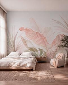 Tapet Frunze tropicale delicate, în nuanțe pastelate, Fototapet Natură, Fototapet Foi de palmier, w05810 : Uwalls.ro