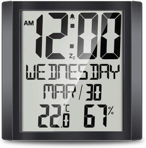 Ceas digital cu alarma Aceshop, LED, plastic, negru, 20 x 3 x 20 cm