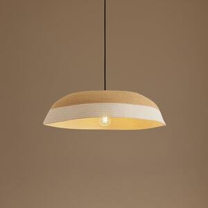 Lindby Lampă suspendată Caliva, Ø 60 cm, bej/alb, cablu de cânepă, Bej, Camera de zi / sufragerie, Țesătură / Textil, Modern
