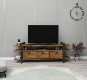Comoda TV Lucca, nuc/negru, lemn molid de pin, 148x30x47 cm