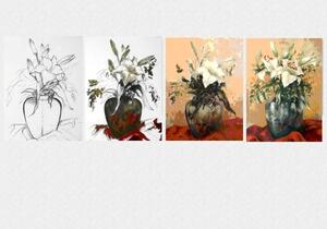 Set tablou fosforescent Lectia de pictura in 4 pasi - Flori