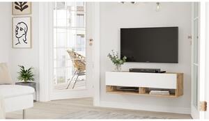 Comoda TV FR13-AW, alb/stejar, PAL melaminat, 100x29x32 cm