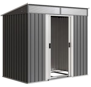 Outsunny Magazie 6,5 x 4 FT din metal galvanizat cu fundatie pentru gradina, Depozit cu incuietoare pentru unelte, Gri