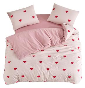 Lenjerie de pat roz pentru pat dublu, extinsă cu cearceaf inclus, cu 4 piese 200x220 cm Red Heart – Mila Home
