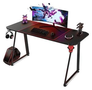 Birou Gaming Adore EXPERT SERIES, 140 x 60 x 75 cm, suprafata Negru carbon, mousepad 80 x 30 cm, suport pentru casti si pahar, reglaj suprafata podea