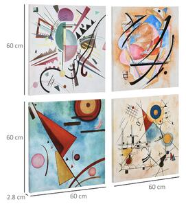 HOMCOM 4 piese arta de perete din panza abstracta pictata manual, tablouri de perete pentru sufragerie dormitor, 60 x 60 cm x 4 | AOSOM RO