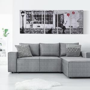 HOMCOM Ansamblu Artistic pe Pânză, 5 Tablouri Decorative cu Fată și Balon Roșu, Alb-Negru, Design Modern pentru Dormitor și Sufragerie | Aosom Romania