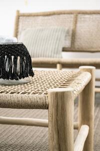 Masa de cafea pentru terasa, din fibre sintetice si lemn de tec, Lampok Natural, L80xl60xH40 cm