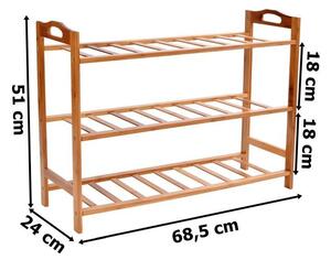 Raft pentru incaltaminte, 3 nivele, 68.5x51x24 cm, din bambus