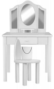 Set masa de toaleta pentru fetite 81x32x46 cm, scaun, 3 oglinzi, sertar, design elegant, alb