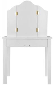 Set masa de toaleta pentru fetite 81x32x46 cm, scaun, 3 oglinzi, sertar, design elegant, lemn, alb