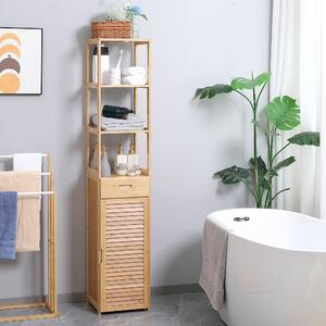 Dulap de depozitare pentru baie cu sertar si rafturi cu sipci, inalt, subtire, prosop de lenjerie Kleankin | Aosom RO