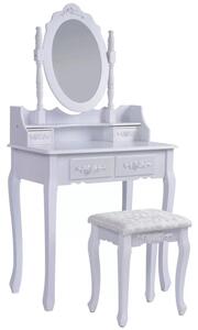 Masa de toaleta pentru machiaj cu 4 sertare, scaun tapitat si oglinda