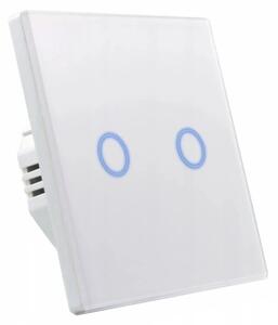 Intrerupator touch dublu, panou sticla securizata, incastrabil, LED indicator, alb