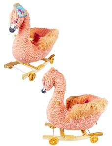 Balansoar cu roti, Flamingo roz, 58x34x66 cm, muzica, roti pliabile