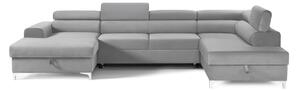 Colțar Extensibil, în formă de U, TIME NEW, cu 2 lăzi de depozitare, cu tetiere reglabile, 360x220x95 cm, Gri-Silver-Velluto / Dreapta