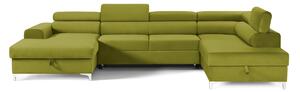 Colțar Extensibil, în formă de U, TIME NEW, cu 2 lăzi de depozitare, cu tetiere reglabile, 360x220x95 cm, Verde-Olive-Velluto / Dreapta
