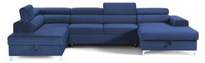 Colțar Extensibil, în formă de U, TIME NEW, cu 2 lăzi de depozitare, cu tetiere reglabile, 360x220x95 cm, Albastru-Velluto / Stanga