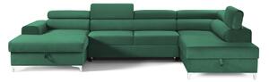 Colțar Extensibil, în formă de U, TIME NEW, cu 2 lăzi de depozitare, cu tetiere reglabile, 360x220x95 cm, Verde-Padure-Velluto / Dreapta