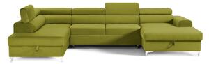 Colțar Extensibil, în formă de U, TIME NEW, cu 2 lăzi de depozitare, cu tetiere reglabile, 360x220x95 cm, Verde-Olive-Velluto / Stanga