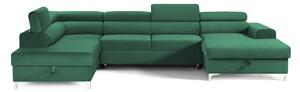Colțar Extensibil, în formă de U, TIME NEW, cu 2 lăzi de depozitare, cu tetiere reglabile, 360x220x95 cm, Verde-Padure-Velluto / Stanga