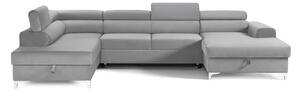 Colțar Extensibil, în formă de U, TIME NEW, cu 2 lăzi de depozitare, cu tetiere reglabile, 360x220x95 cm, Gri-Silver-Velluto / Stanga