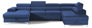 Colțar Extensibil, în formă de U, TIME NEW, cu 2 lăzi de depozitare, cu tetiere reglabile, 360x220x95 cm, Albastru-Velluto / Dreapta