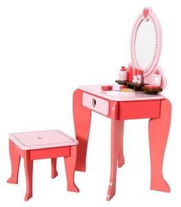 Masa de toaleta pentru fetite, cu oglinda si scaun, 94x34x60 cm, lemn, roz