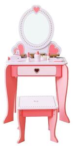 Masa de toaleta pentru fetite, cu oglinda si scaun, 94x34x60 cm, lemn, roz