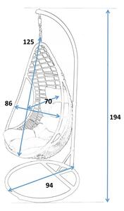 Scaun balansoar suspendat DELUX, 70x86x194 cm, perna cu tetiera, ratan sintetic