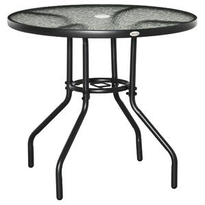 Outsunny Masă de Grădină Rotundă 80 cm cu Orificiu pentru Umbrelă, Masă de Cafea pentru Exterior cu Blat din Sticlă Temperată, Cadru Metalic, pentru Terasă, Balcon, Negru | Aosom Romania