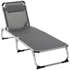 Outsunny Șezlong de plajă, Pliabil cu suport pentru cap, spătar reglabil, aluminiu și textilene, bej | Aosom Romania