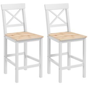 HOMCOM Set de 2 Taburete de Bar, Taburete de Bucătărie Înaltă cu Spătar Înalt, Suporturi pentru Picioare, din Lemn de Pin, Natural și Alb | Aosom Romania