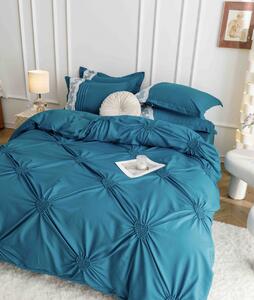 Lenjerie pat dublu, Inimi Brodate, 6 Piese, Finet Premium - Turcoaz