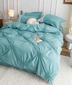 Lenjerie pat dublu, Inimi Brodate, 6 Piese, Finet Premium - Verde deschis