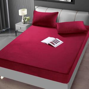 Huse de pat, 3 Piese, Catifea cu elastic 180x200, Rosu