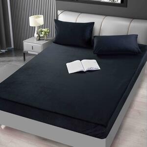 Huse de pat, 3 Piese, Catifea cu elastic 180x200, Negru