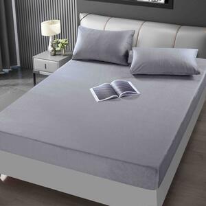 Huse de pat, 3 Piese, Catifea cu elastic 180x200, Gri
