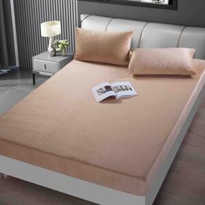 Huse de pat, 3 Piese, Catifea cu elastic 180x200, Cafea cu Lapte